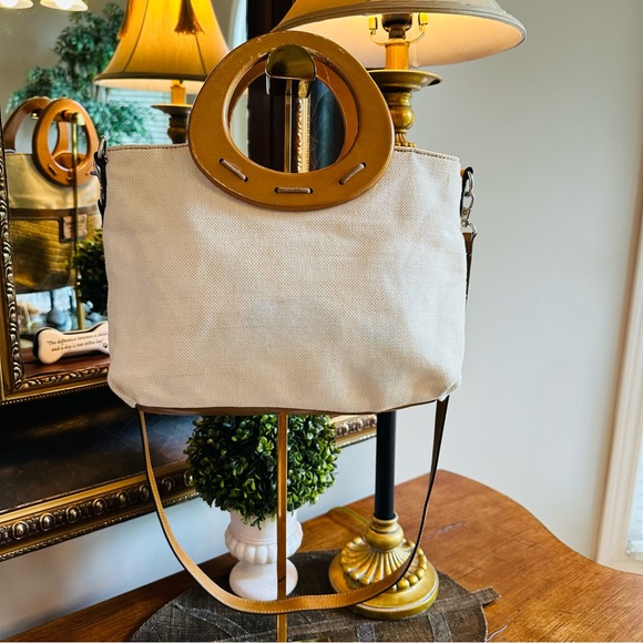 RELIC BRAND COLLECTION ESTABLISHED 1992 WHITE TAN CANVAS WOODEN HANDLE GOOD COND - Picture 14 of 15